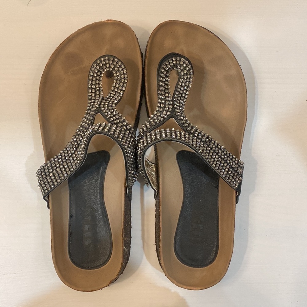 Stepss Burk Diamond Embellished Thong Sandals